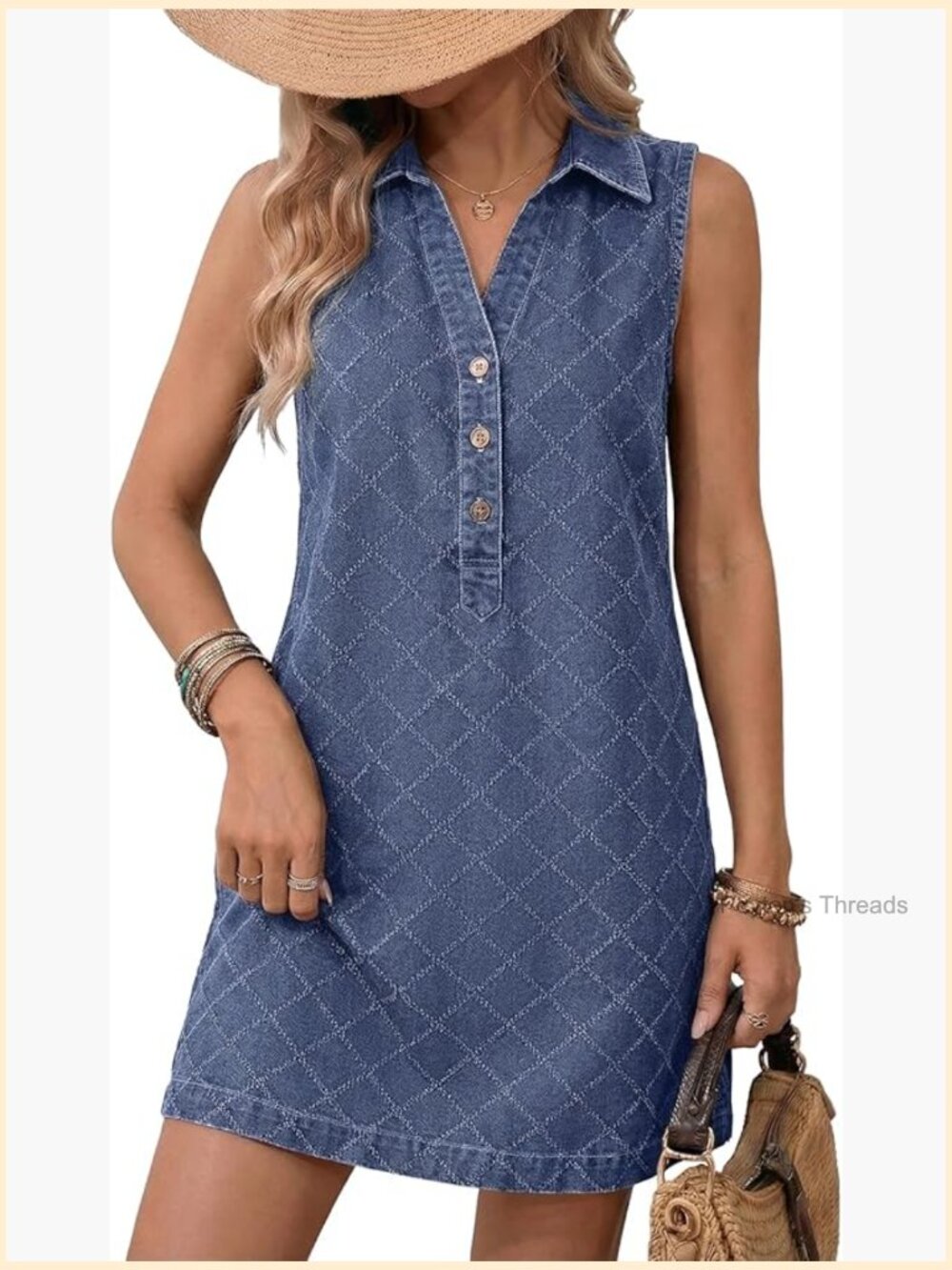 Sleeveless V Neck Button Mini Denim Dress with Pockets - Size Medium